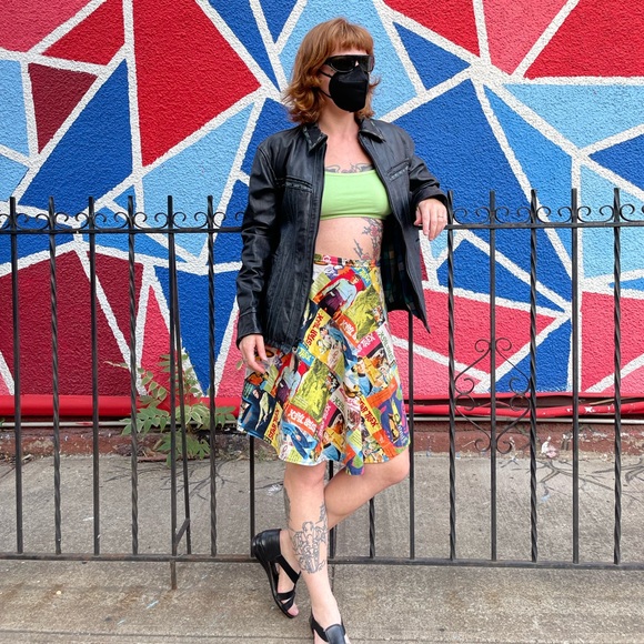 Vintage black leather Schott rocker jacket with teal threading / leather detail - Picture 4 of 13